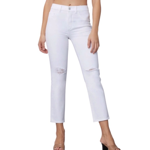 DL1961 Sz 26 Patti Straight High Rise Jean in White Distressed - Picture 1 of 12